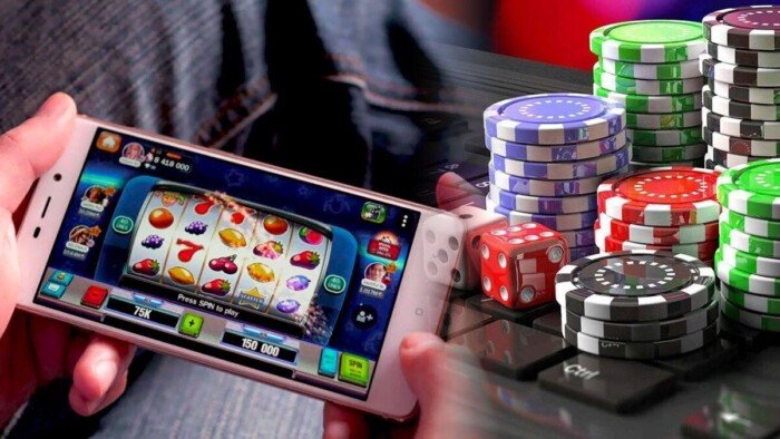 A picture of a phone playing casino games